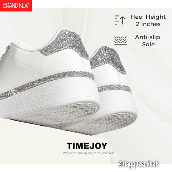 Women's Platform Sneakers with Glitter Accents, 2-Inch Thick Sole - Picture 4 of 8